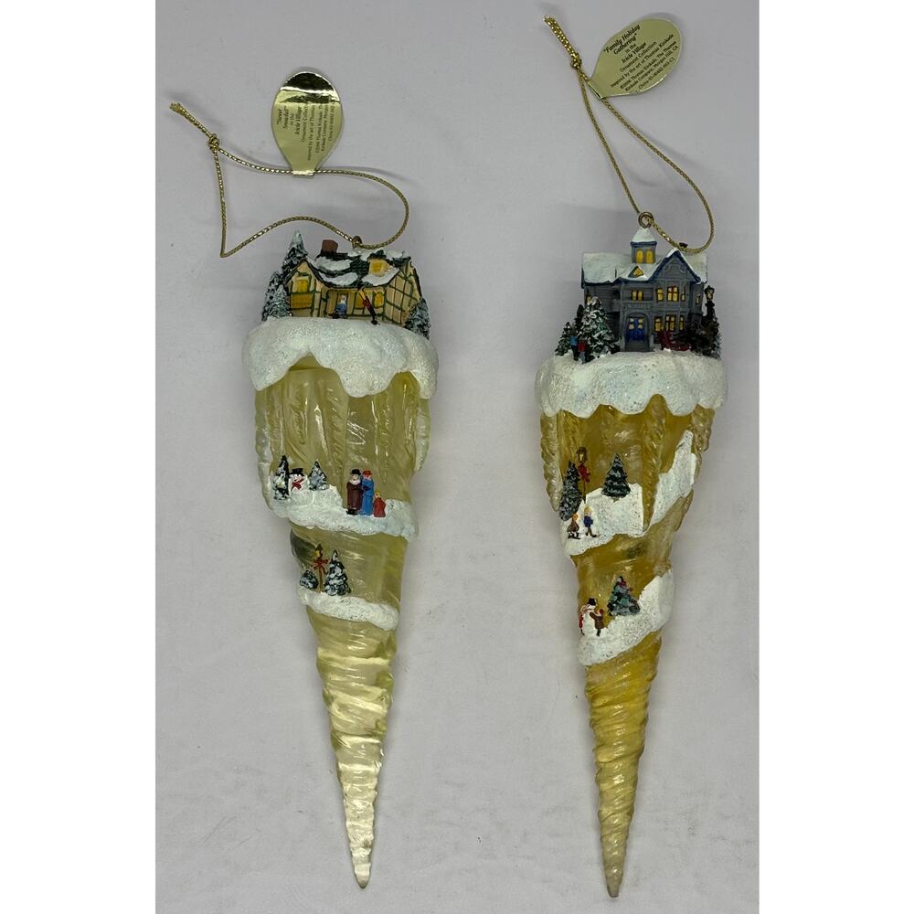 Thomas Kinkade 6” Tall Icicle Village Ornaments Collection Set of 2 NWT
